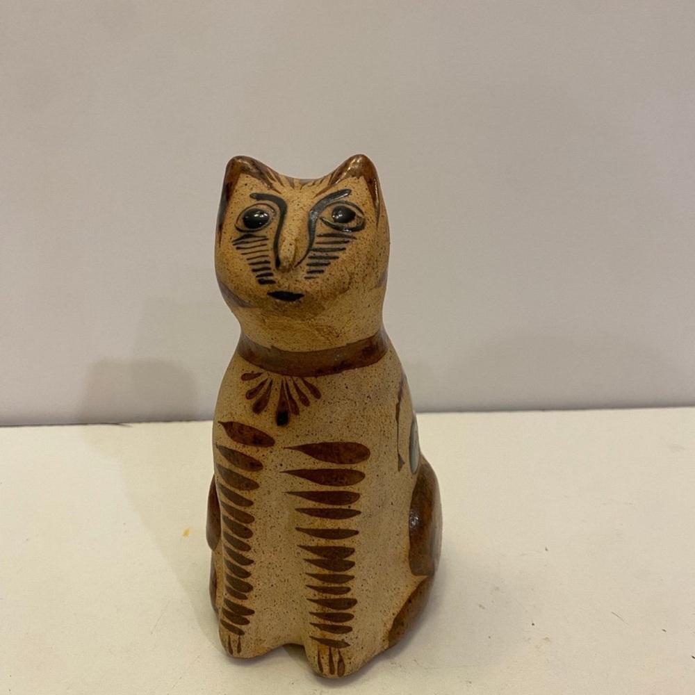 Tonala pottery Mexico signed folk art sitting cat